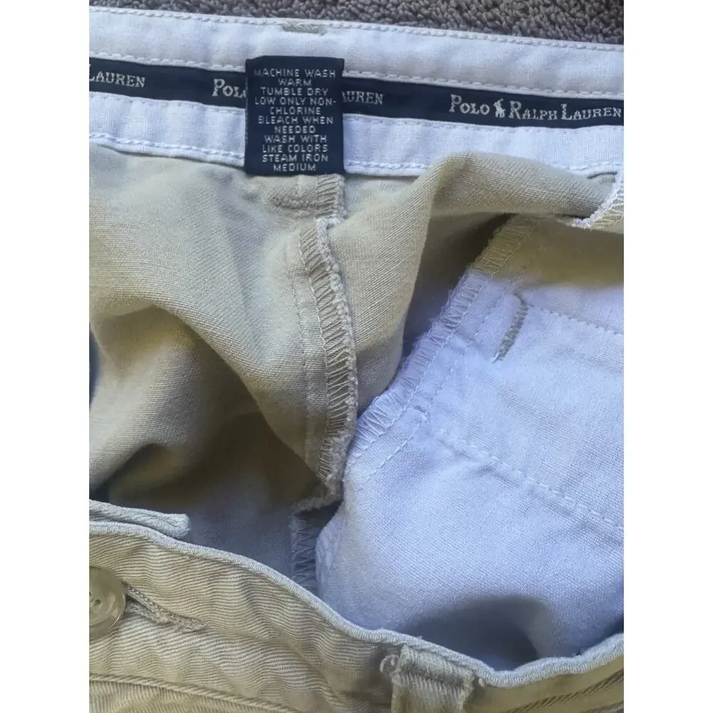 Vintage Polo Ralph Lauren Andrew Chino Pants Khaki Pleated Frayed Cropped 34x28